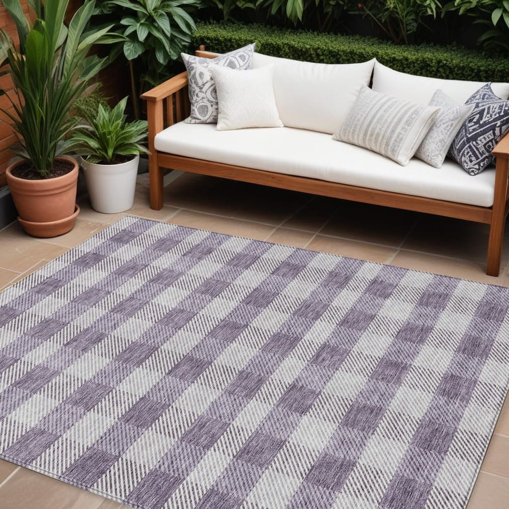 HomeRoots Plaid Transitional Rectangle Outdoor Rug