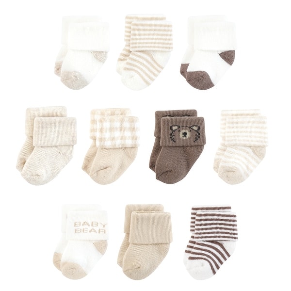 slide 1 of 1, Touched by Nature Infant Boy Organic Cotton Socks, Brown Bear 0-6 Months - Brown Bear