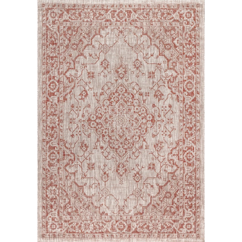 JONATHAN Y Palazzo Boho Medallion Textured Weave Indoor/Outdoor Area Rug - 8 X 10 - Red/Taupe