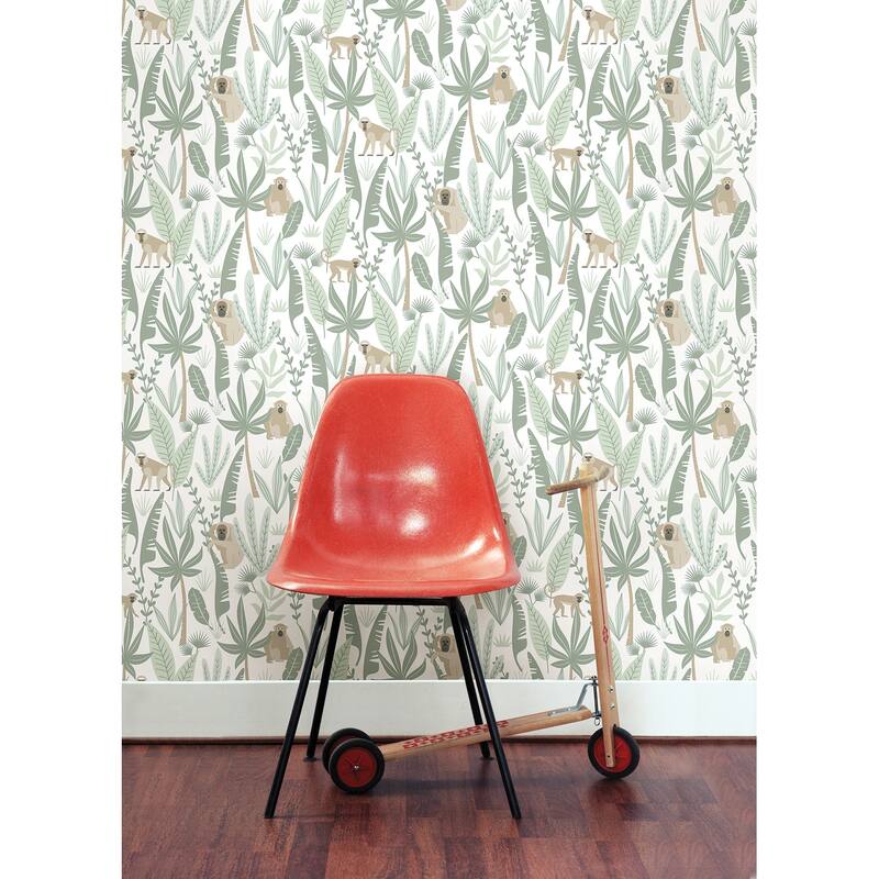 Chesapeake Kiki Light Green Monkeys Wallpaper - 20.9 x 396 x 0.025
