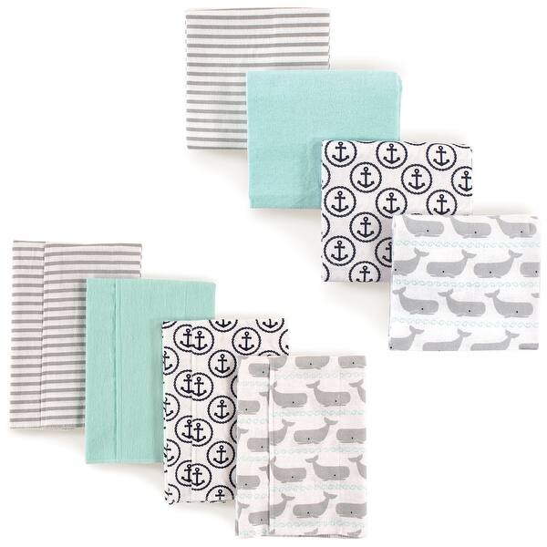 slide 1 of 1, Hudson Baby Infant Boy Cotton Flannel Burp Cloths and Receiving Blankets, 8-Piece, Gray Whale, One Size - Gray Whale - One Size One Size - Gray Whale