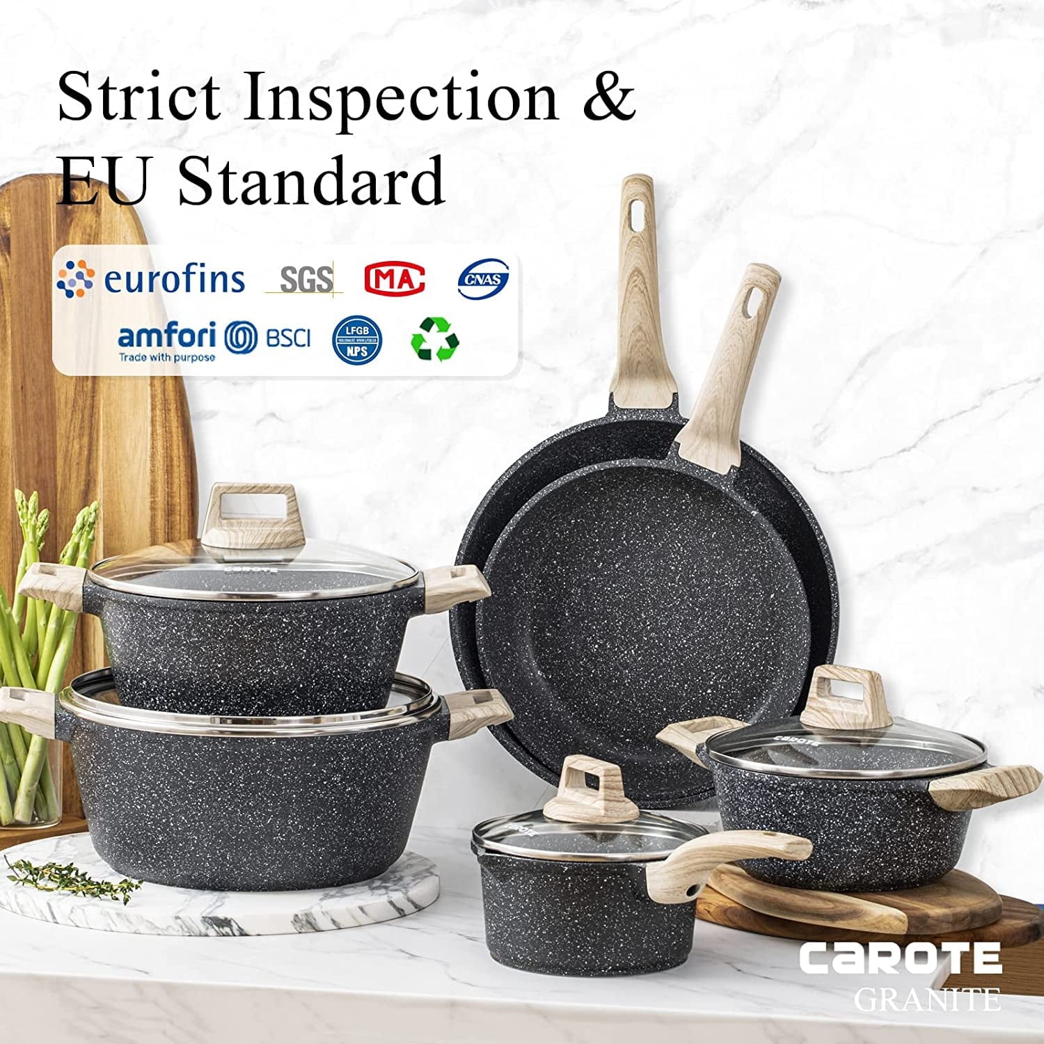 18Piece Kitchen Cookware Sets with Nonstick Granite Stone Pots and