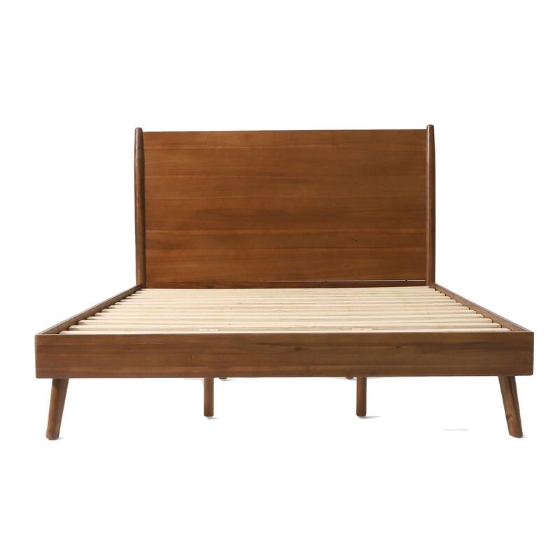 Ozzy King Size Bed with Panel Headboard Design, Rich Brown Acacia Wood