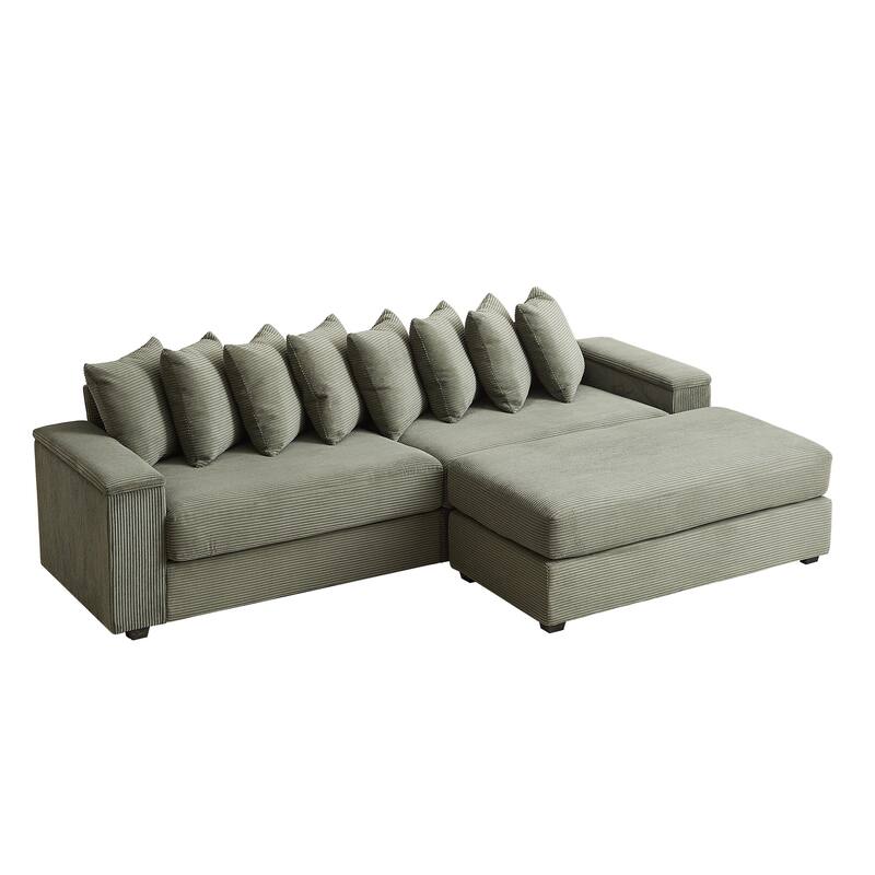 GDFStudio - Peregrine L-Shaped Corduroy Sectional Sofa with Pillows and Armrest Storage