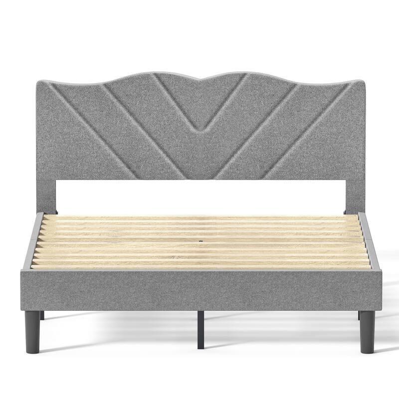 Queen Size Platform Bed Frame with Padded Upholstered Headboard, EVA Mute Bar, and No Box Spring Needed