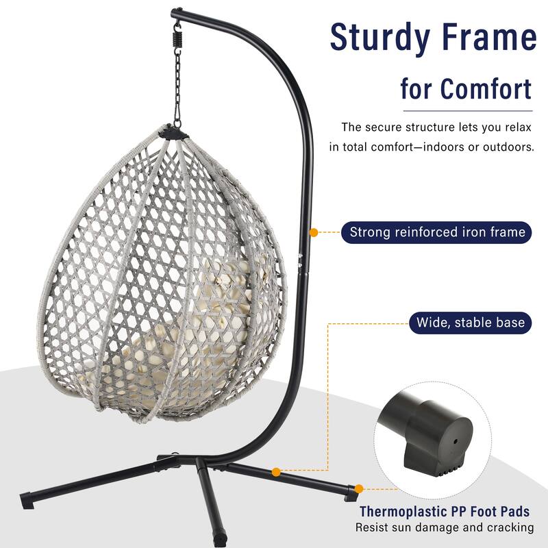 U_STYLE Rattan Weave Hanging Egg Chair with Stand - 76.77