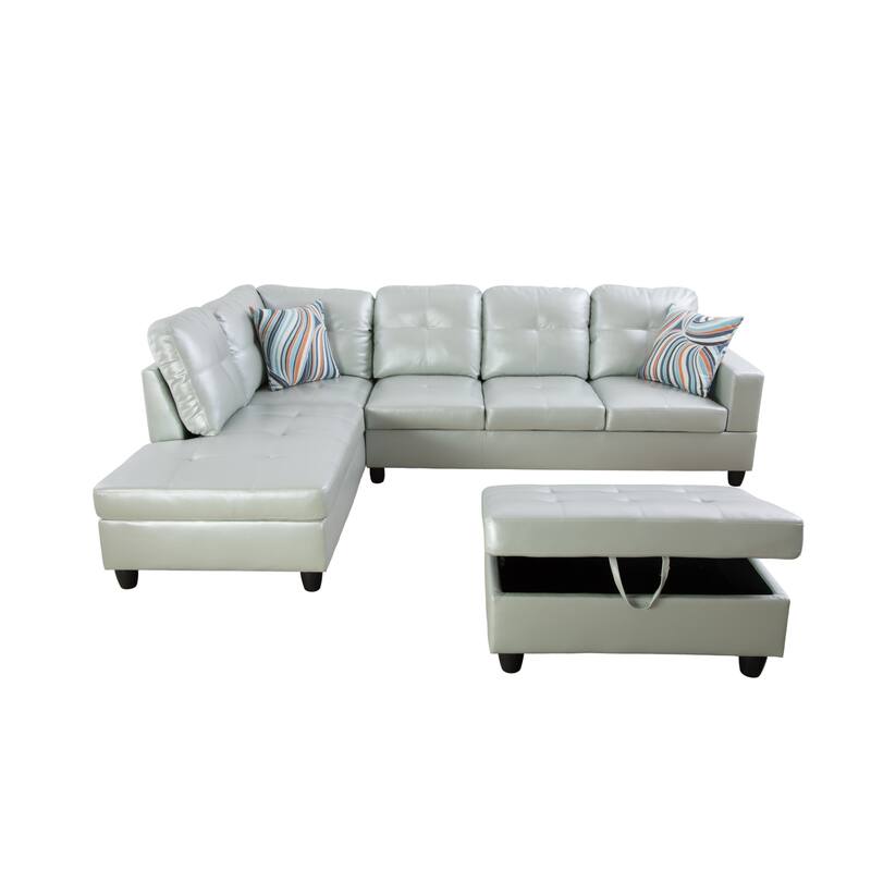 3-Pieces Sectional Sofa Set,Left Facing Silver Green(09520A)
