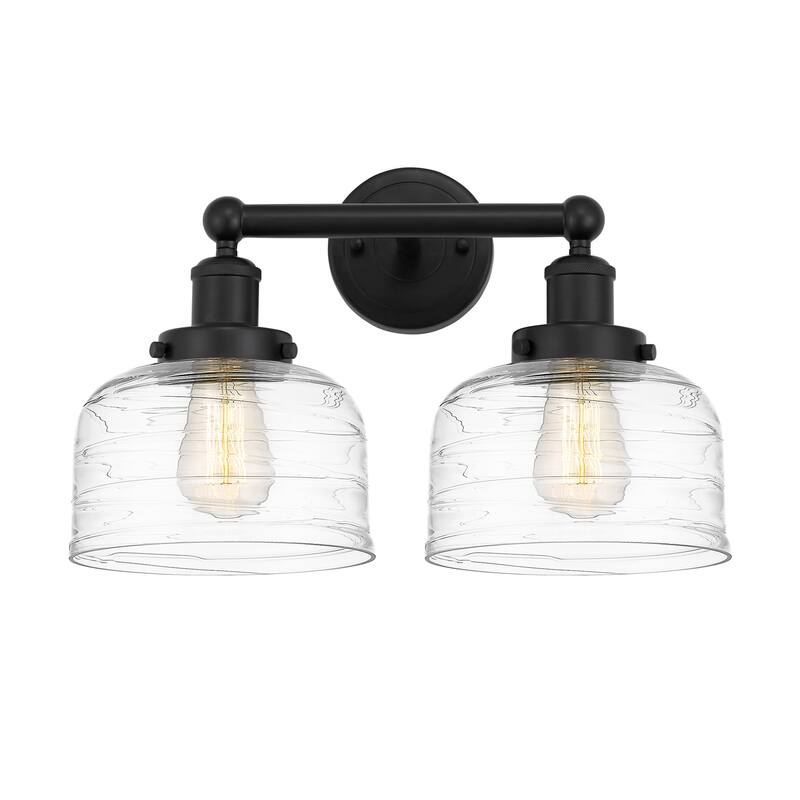 Innovations Lighting 616-2W-10-16-L Bell Vanity Bell 2 Light 16" Wide - Matte Black / Clear Deco Swirl