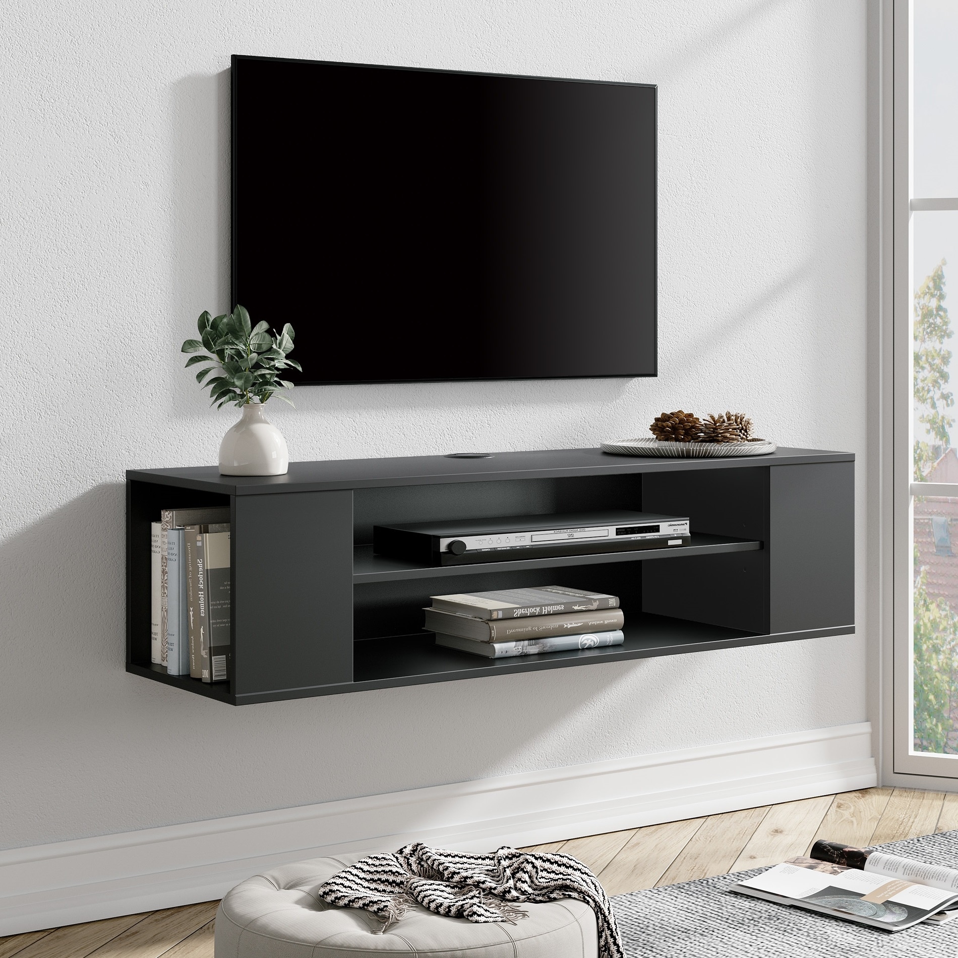WAMPAT Floating TV Stand Shelf Wall Mounted Entertainment Center