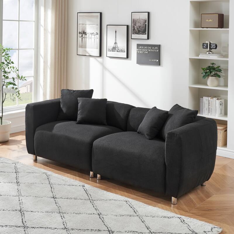 89" 3-Seater Sofa - Modern Living Room Couch with Solid Wood Frame, Metal Legs & 4 Pillows