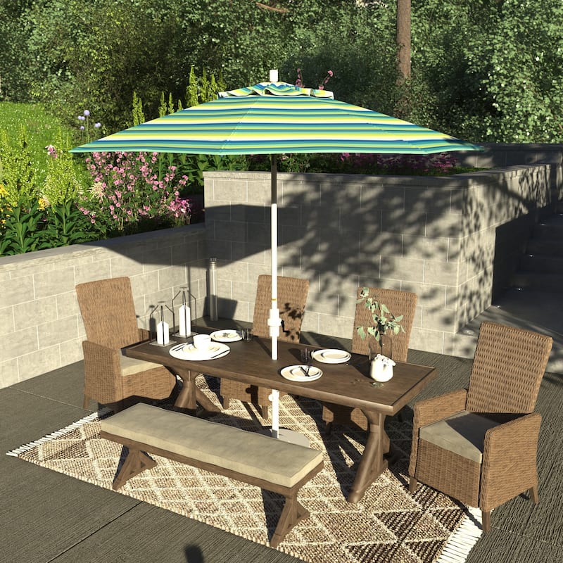 California Umbrella 9' Rd.Crank Lift, Collar Tilt, Aluminum Pole, Fiberglass Rib Patio Umbrella, White Finish, Sunbrella Fabric - Seville Seaside