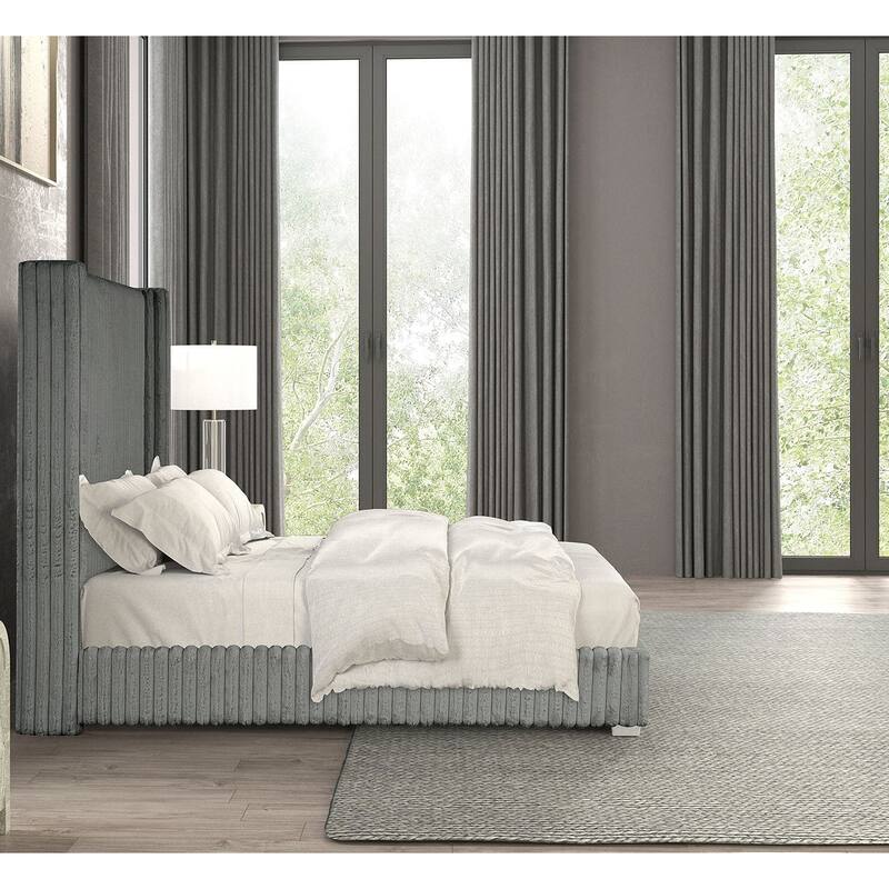 Contemporary Gray Finish Fully Upholstered 1PC Platform Bed