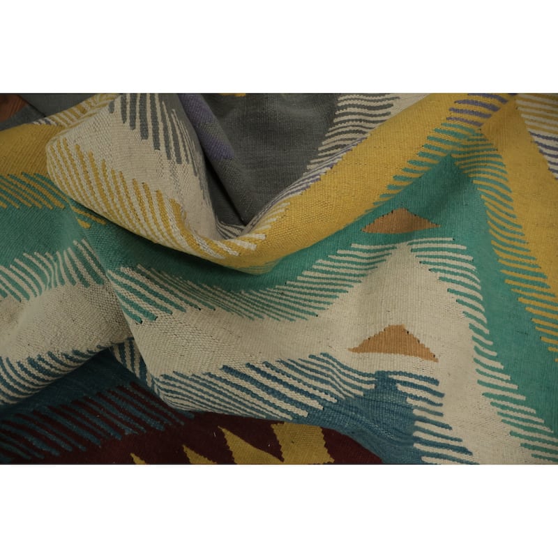 Hand Woven Oriental 100% Wool Carpet Southwestern Tribal Multi-Colored Kilim Area Rug - 9' 9'' X 6' 9''