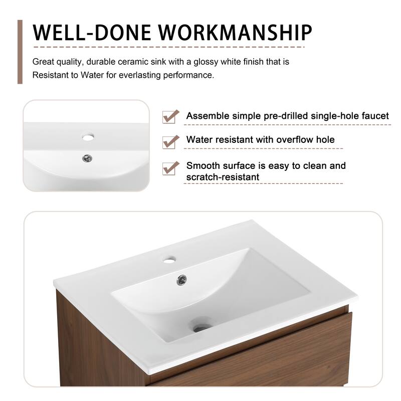 Bathroom Vanity With Sink In 24/30/36 Inch, Floating Bathroom Vanity With Soft Close Drawer
