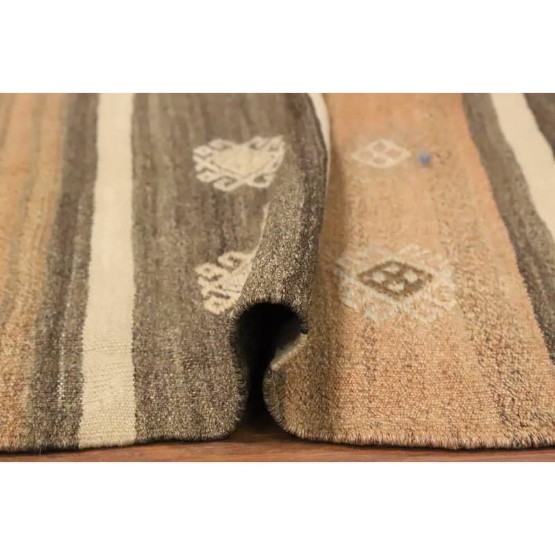 Hand Woven Oriental 100% Wool Carpet Southwestern Tribal Brown Kilim Area Rug - 10' 7'' X 5' 9''