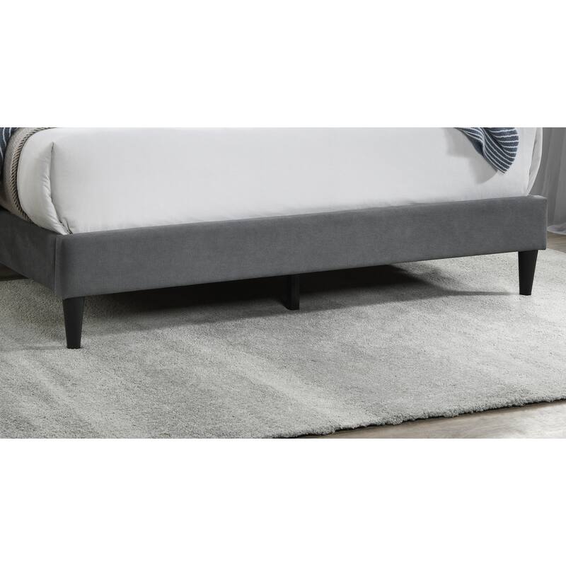 Modern Gray Brushed Linen Queen Size Upholstered Platform Bed with Tufted Headboard