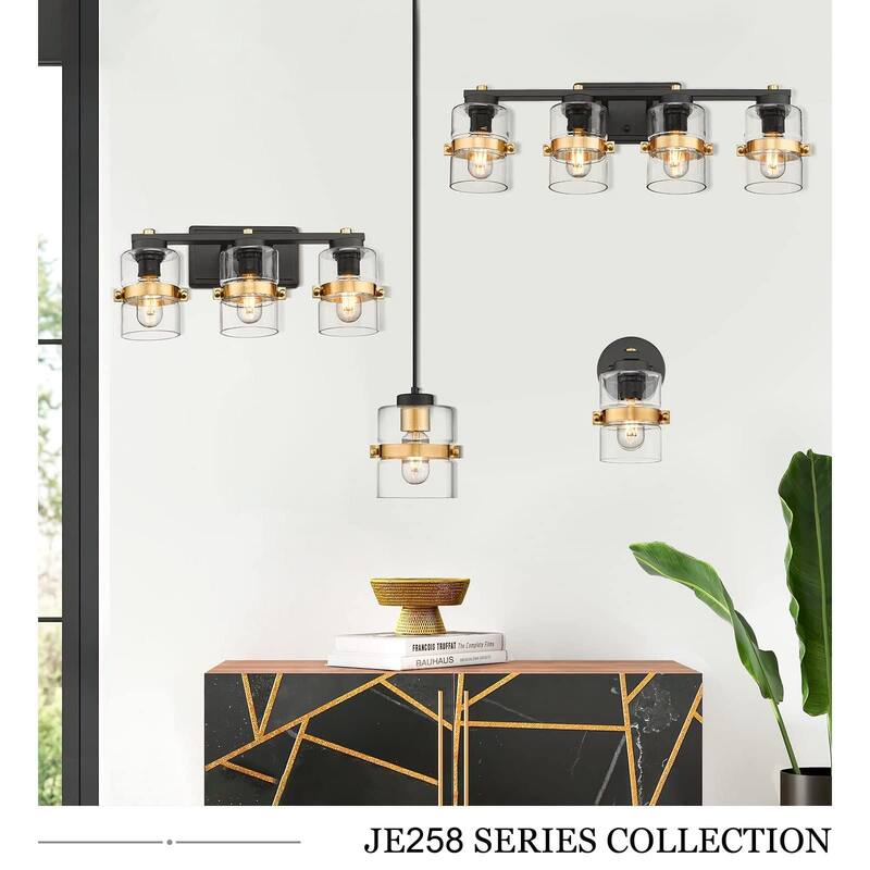 Modern 4-Light Bathroom Vanity Light,Fixtures Over Mirror with Clear Glass,White or Black and Gold Finish
