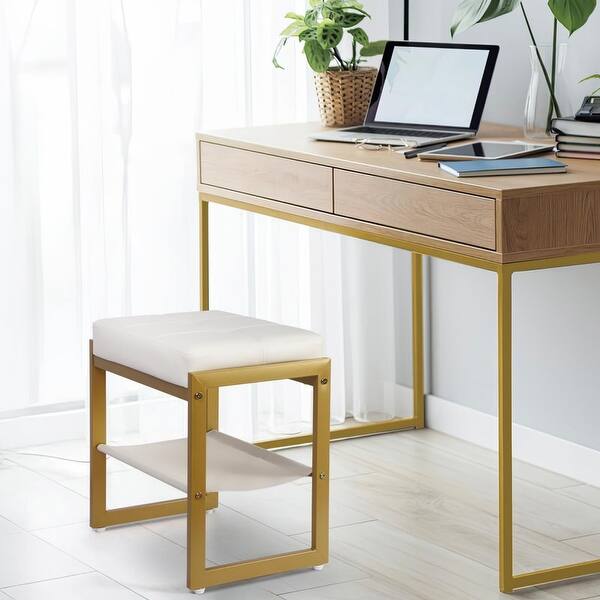 Faux Leather Vanity Chair Stool for Dressing Table - 11.8"D x 16.9"W x  17.5"H - Bed Bath & Beyond - 42809411