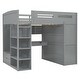 preview thumbnail 25 of 28, Full Size Wooden Loft Bed, Multifunctional Loft Bed Frame with Desk, Wardrobes, 4 Drawers and 4 Shelves for Kids Teen Adults