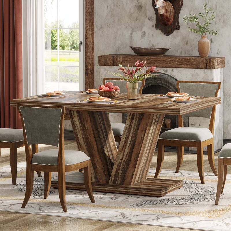 47-Inch Farmhouse Wood Small Dining Table for 4 with Heavy Duty Pedestal - N/A