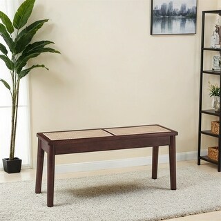 40 x 12 inch Wooden Bench,Hand Woven Cane Seat,Solid Wood Bench - Bed ...