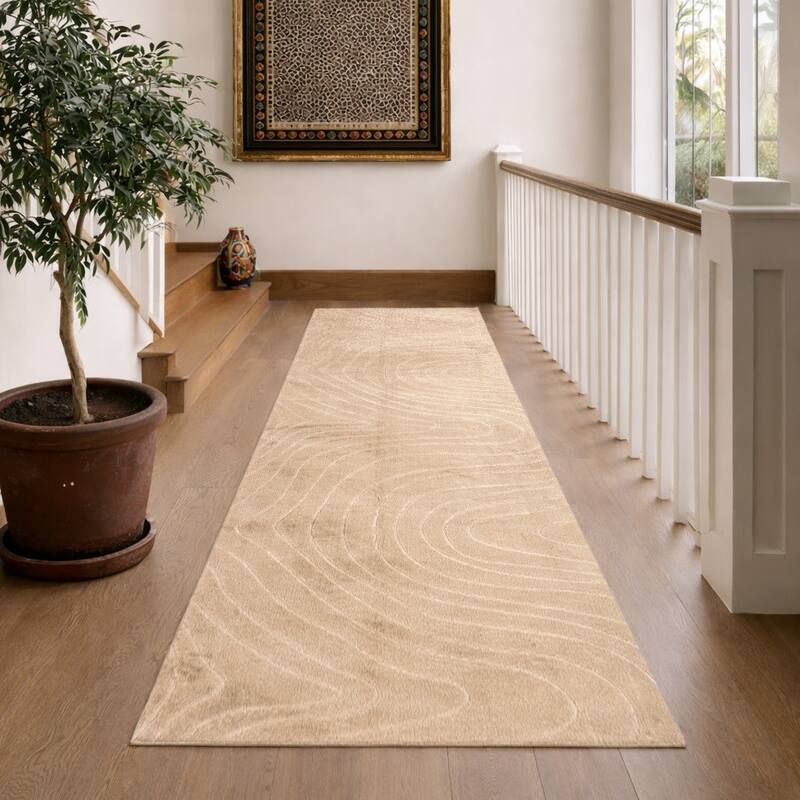 ECARPETGALLERY Somos Modern Machine Washable Area Rug - Beige - 1'10 x 6'0