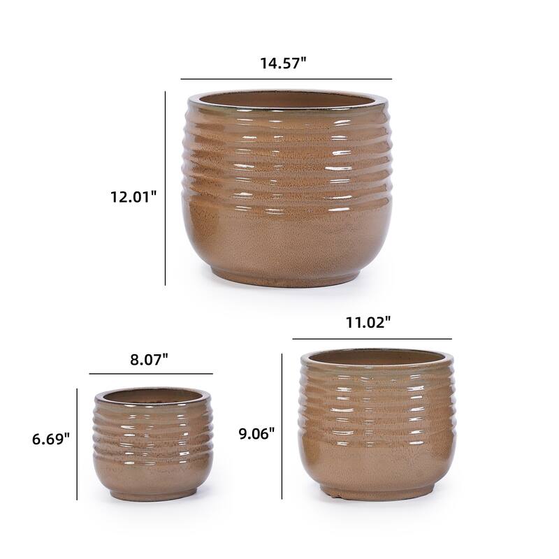 Anmytek Ceramic Planter Set of 3 with Drainage for Indoor Outdoor