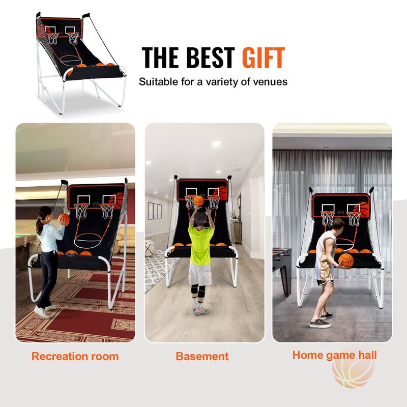 Foldable Basketball Arcade Game, 2 Player Indoor Basketball Game, Home Dual Shot Sport with 8 Game Modes, and Inflation Pump