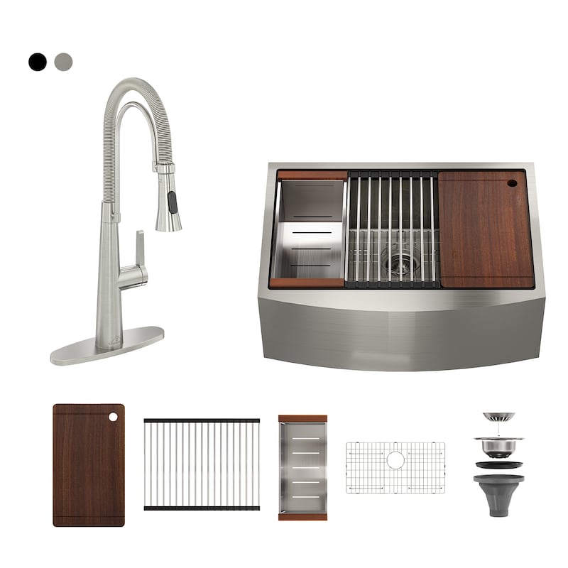 Stainless Steel Sink 36 in. Single Bowl Farmhouse Apron Kitchen Sink with Two-Function Brushed Nickel Kitchen Faucet - Silver