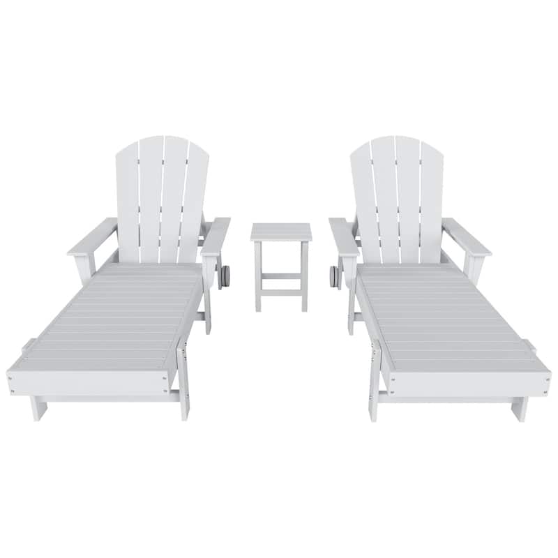 Polytrends Laguna Hdpe All Weather Outdoor Patio Pool Reclining Chaise Lounges With Side Table (3-Piece Set)