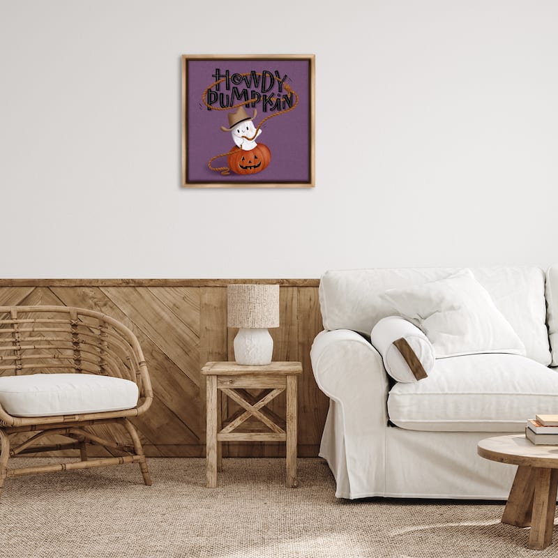 Stupell Howdy Pumpkin Western Ghost Framed Floater Canvas Wall Art Design By Sarah Hickman