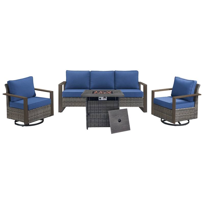 Pocassy Outdoor 30" Fire Pit Table with Sofa Swivel Chair Set