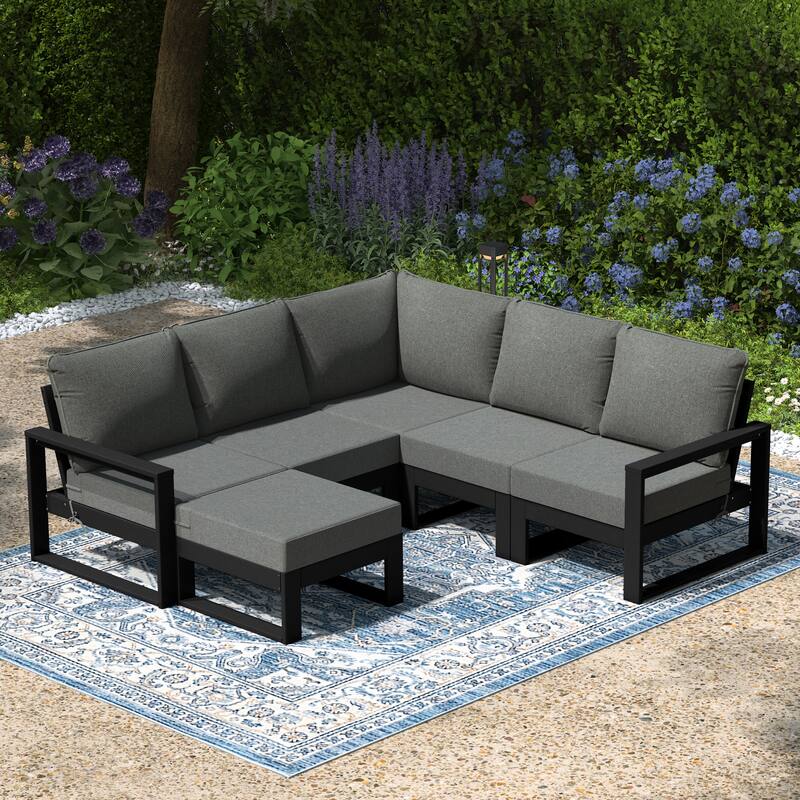 Endless Patio 6-Piece Deep Seating Set with Ottoman with Black Frame