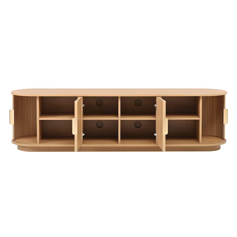 Wooden TV Stand with Sliding Tambour Door for TVs up to 75", Fluted TV Cabinet Media Console Table for Living Room