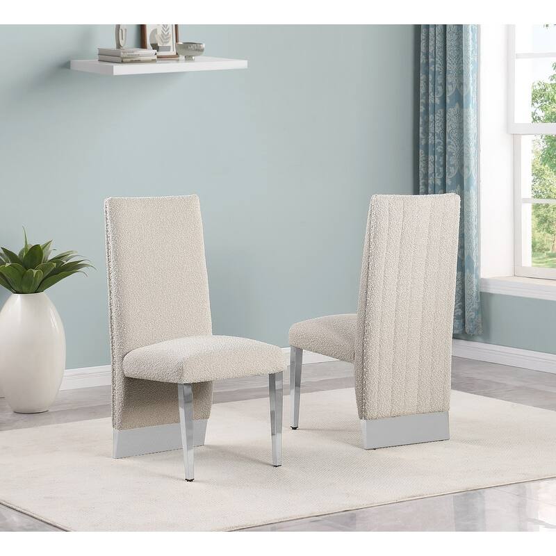 Best Quality Furniture Pleated Chrome Nailhead Trim Dining/Side Chair - N/A - Cream-Chairs