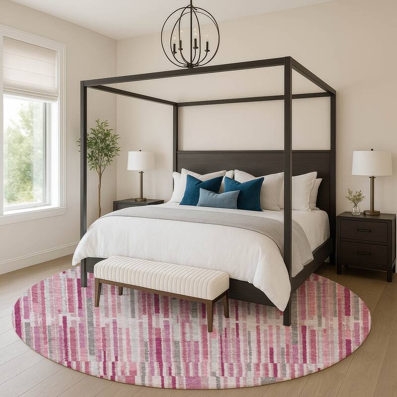 Premium Washable Super Soft Stripe Stack Mayfield Rug - Blush - 8' x 8'