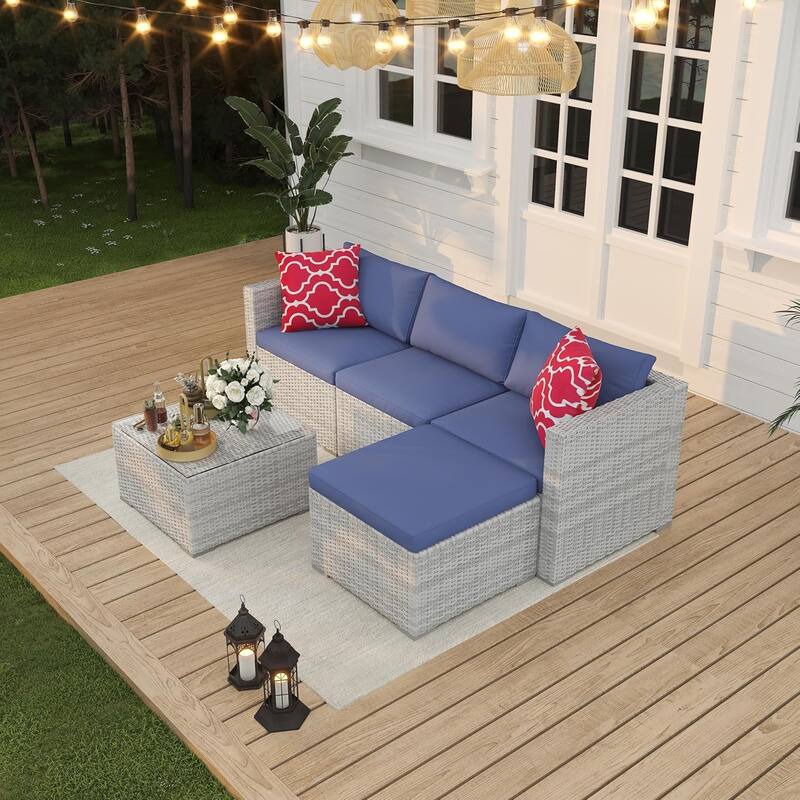 5-Piece Patio Conversation Set with Coffee Table for Garden