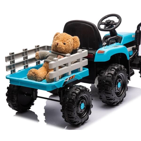 slide 2 of 13, 12V Ride-on Tractor with Trailer for Kids, Electric Car Toy with Remote, Bluetooth, MP3 & LED Lights Blue