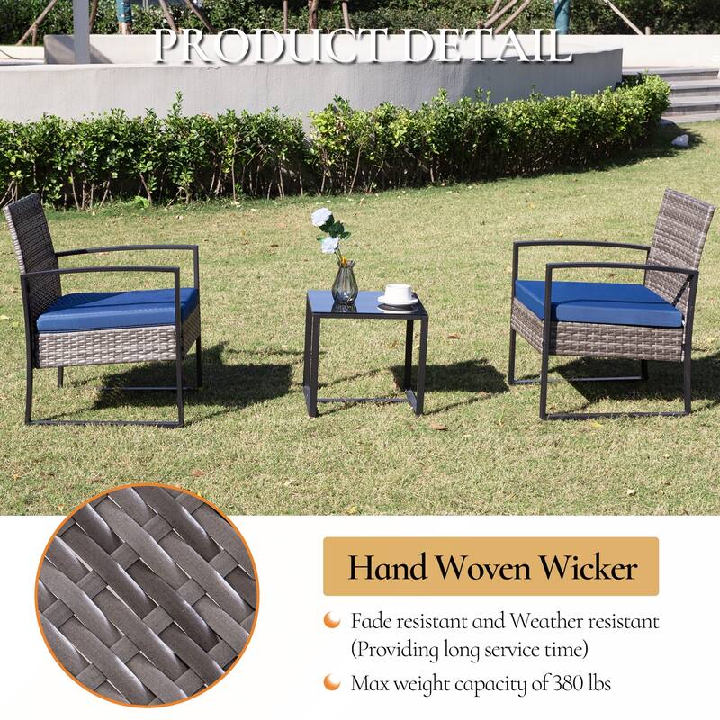 3 Piece Outdoor PE Wicker Furniture Set