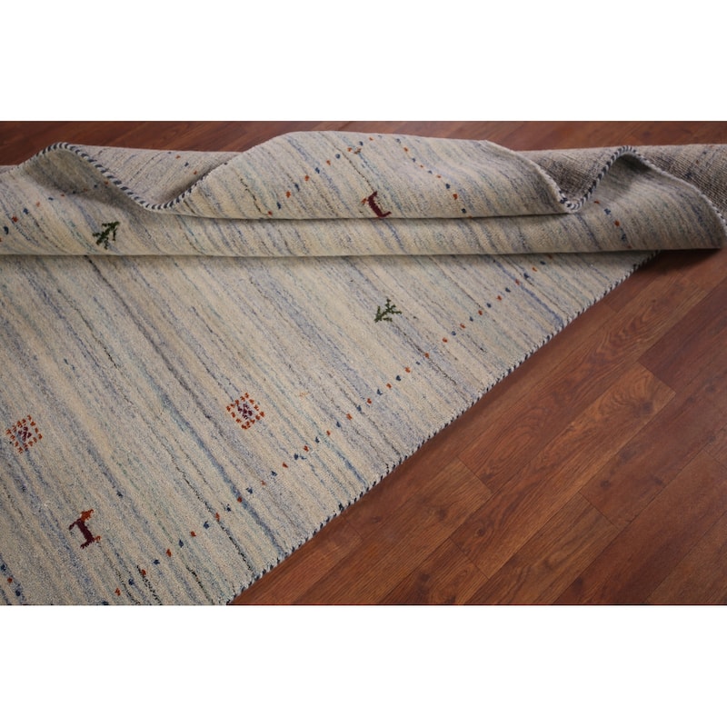 Striped Gabbeh Oriental Accent Rug Handmade Beige Wool Carpet - 4'1"x 5'8"