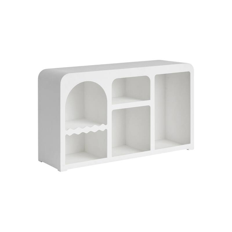 HomeRoots 30" White Fiberglass Cut Out Console Table With Shelves - 30.00 in. x 50.00 in. x 15.00 in.