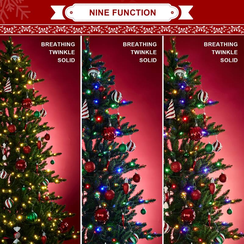 Glitzhome 7.5ft Pre-Lit Green Slim Fir Christmas Tree with 400 LED Lights
