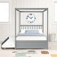 preview thumbnail 2 of 16, Full Size Canopy Bed with Twin Trundle,Kids Solid Wood Platform Bed Frame Headboard,No Box Spring Needed