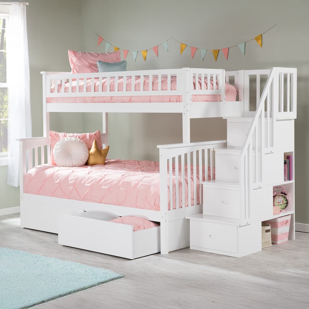 AFI Columbia Twin over Full Size Staircase Bunk Bed with Bed Drawers