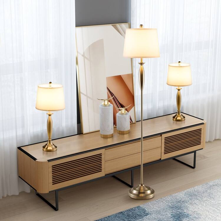 3-Piece Modern Nickel Finish Lamp Set-Silver - 11.5" x 11.5" x 28" (L x W x H)