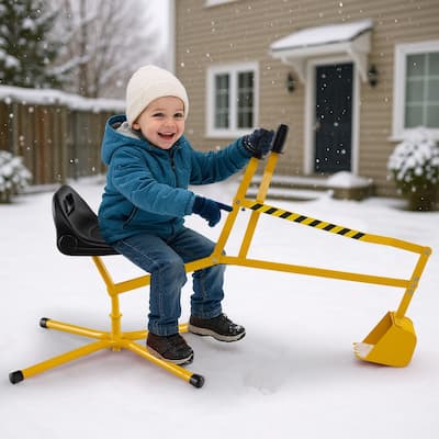 Kids Ride-On Excavator Toy with Rotating Bucket and Realistic Shovel for Outdoor Fun Ages 3 Years Plus - 48.5" x 24.5" x 24.5"