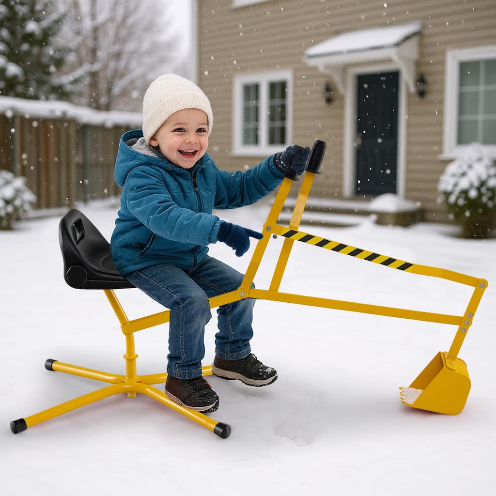Kids Ride-On Excavator Toy with Rotating Bucket and Realistic Shovel for Outdoor Fun Ages 3 Years Plus - 48.5" x 24.5" x 24.5"