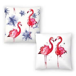 Beach Flamingos Repeat Tile and Pink Flamingos - Set of 2 Decorative Pillows