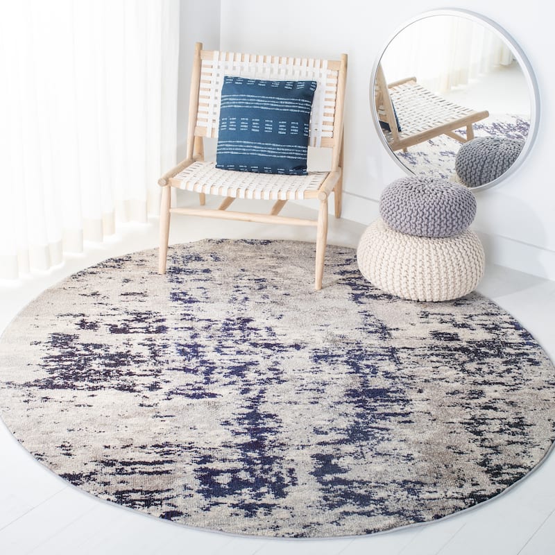 SAFAVIEH Madison Poranna Modern Abstract Rug - 6'7" Round - Beige/Purple - Round