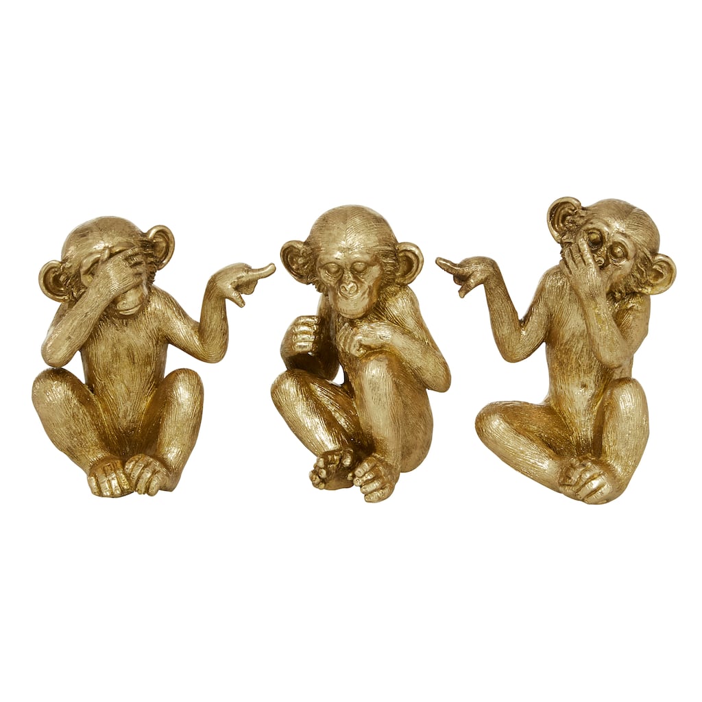 Polystone Monkey See No Evil Sculpture - Set of 3 Gold - Roche River Decor - 4"W x 4"L x 6"H